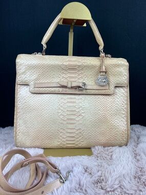 BRAHMIN Vintage Python Embossed Leather Classic Satchel - Silver Hardware, EUC